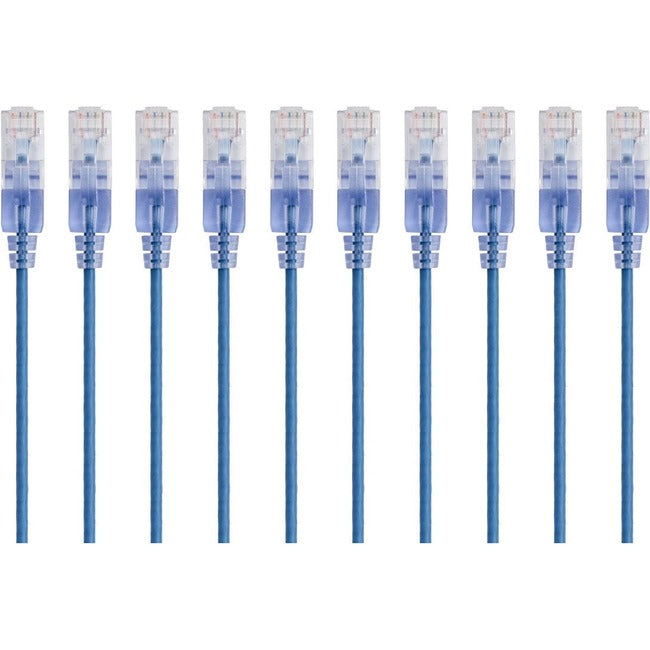 Monoprice 10-Pack, SlimRun Cat6A Ethernet Network Patch Cable, 10ft Blue - American Tech Depot