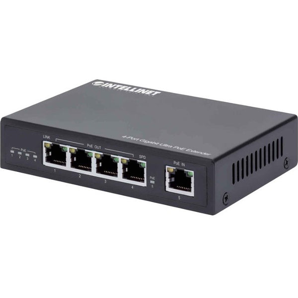 Intellinet 4-Port Gigabit Ultra PoE Extender, Adds up to 100 m (328 ft.) to PoE Range, 90 W PoE Power Budget, Four PSE Ports with up to 30 W Output, IEEE 802.3bt/at/af Compliant, Metal Housing