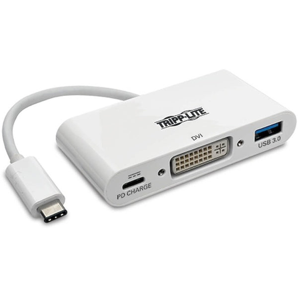 Tripp Lite USB C to DVI Multiport Video Adapter Converter w/ USB-A Hub & USB-C PD Charging Port, Thunderbolt 3 Compatible, USB Type C to DVI, USB Type-C
