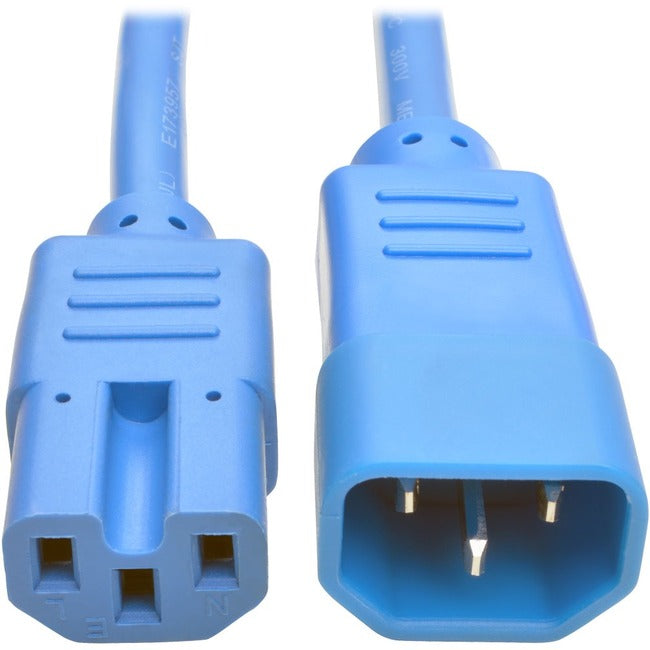 Tripp Lite 2ft Heavy Duty Power Extension Cord 15A 14 AWG C14 C15 Blue 2'