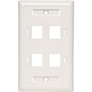 Tripp Lite Quad Outlet RJ45 Universal Keystone Face Plate / Wall Plate, White, 4-Port