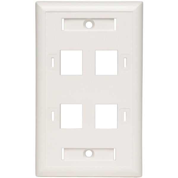 Tripp Lite Quad Outlet RJ45 Universal Keystone Face Plate / Wall Plate, White, 4-Port