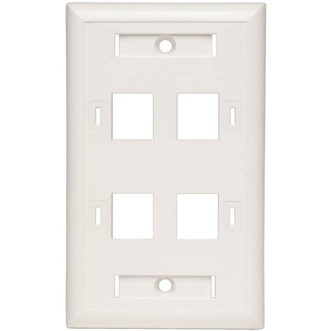 Tripp Lite Quad Outlet RJ45 Universal Keystone Face Plate / Wall Plate, White, 4-Port