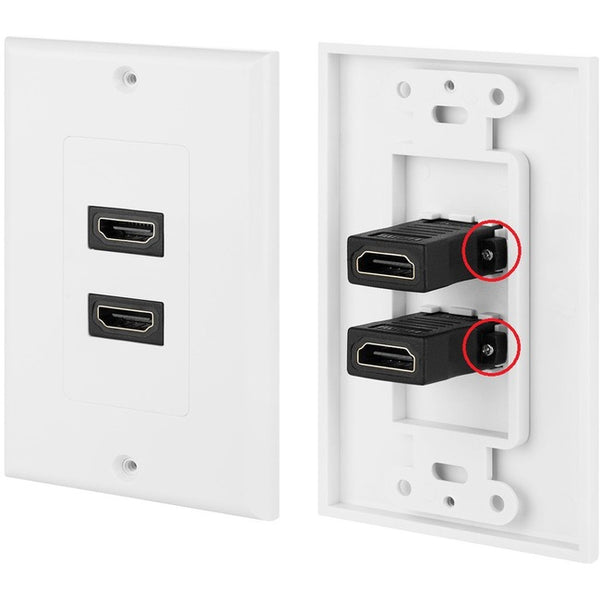 4XEM 2 Port/Outlet Female HDMI Wall Plate (White)