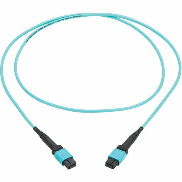 Eaton Tripp Lite Series 100G Multimode 50/125 OM4 Fiber Optic Cable (12F MPO/MPO-PC F/F), Type-A Polarity, OFNP, Aqua, 2 m (6.6 ft.), TAA