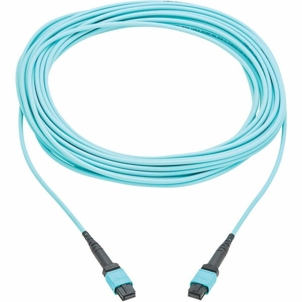 Eaton Tripp Lite Series 100G Multimode 50/125 OM4 Fiber Optic Cable (12F MPO/MPO-PC F/F), Type-A Polarity, OFNP, Aqua, 10 m (32.8 ft.), TAA
