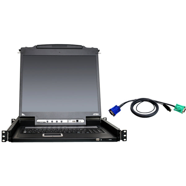 Aten 8-port 19in. Single Rail Usb/ps2 Lcd Kvm W/ Peripheral Sharing & 8 Usb Kvm Cable