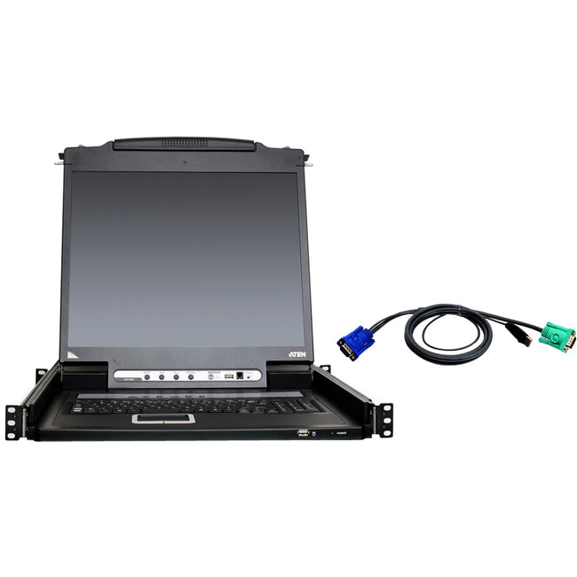 Aten 8-port 19in. Single Rail Usb/ps2 Lcd Kvm W/ Peripheral Sharing & 8 Usb Kvm Cable