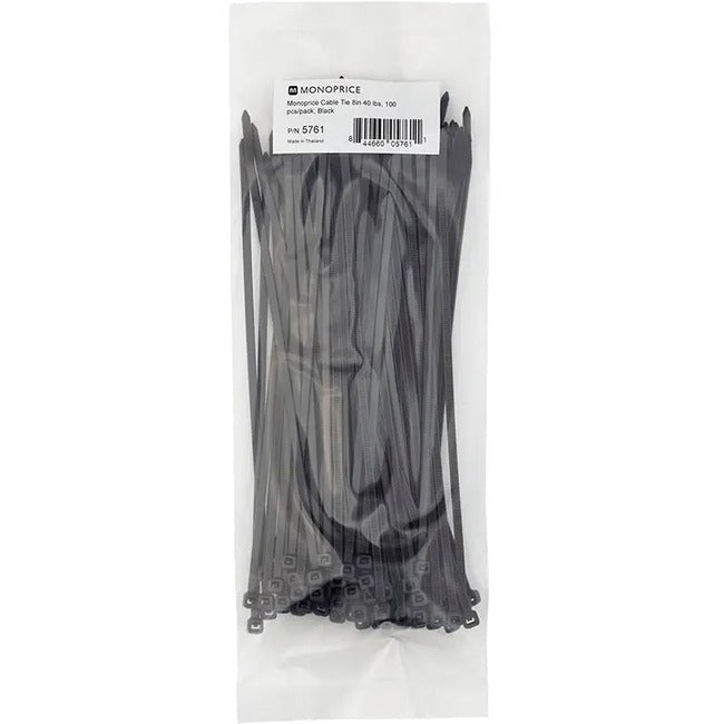 Monoprice, Inc. Cable Tie 8 Inch 40lbs_ 100pcs/pk Black