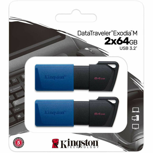 Kingston 64gb Usb3.2 Gen 1 Datatraveler Exodia M (black + Blue) - 2 Pieces