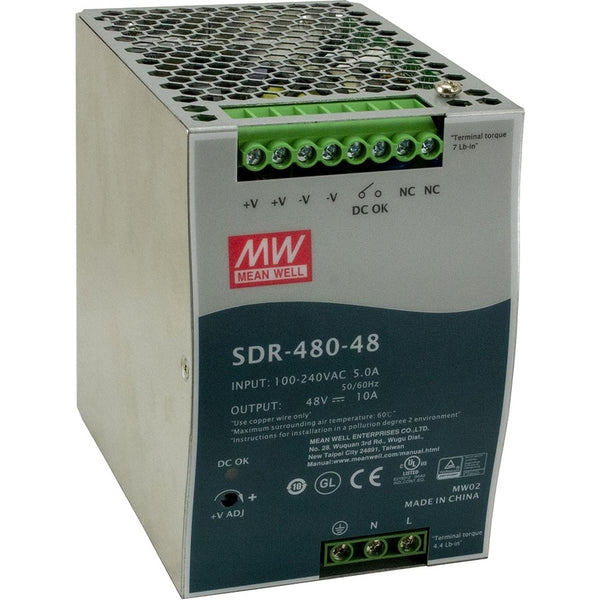 Transition Networks Inc Meanwell Sdr-480-48_ps, 48vdc@10a, Univ.ac, Din Rail, Modified To 54vdc