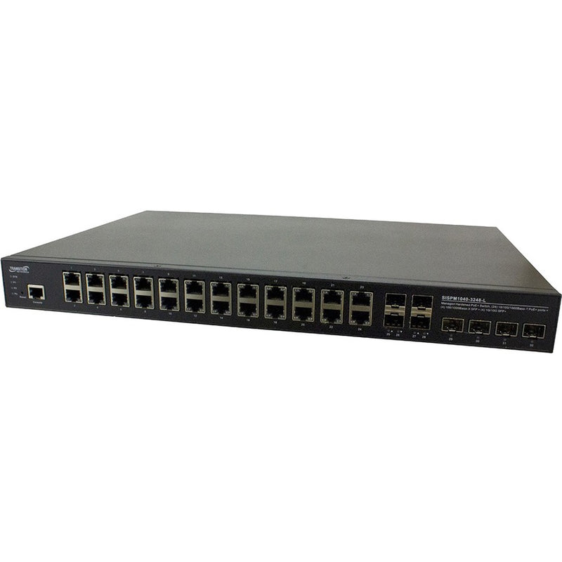 Transition Networks Inc Managed Hardened Poe+ Switch, (24) 10/100/1000base-t Poe+, (4) 100/1000 Sfp, (4)