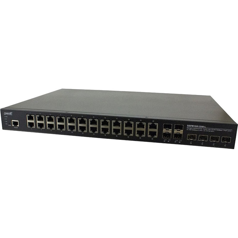 Transition Networks Inc Managed Hardened Poe+ Switch, (24) 10/100/1000base-t Poe+, (4) 100/1000 Sfp, (4)