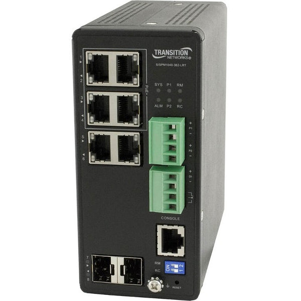 Transition Networks Inc Managed Hardened Poe+ Switch, (2) 10/100/1000base-t Poe+ Ports, (4) 10/100/1000b