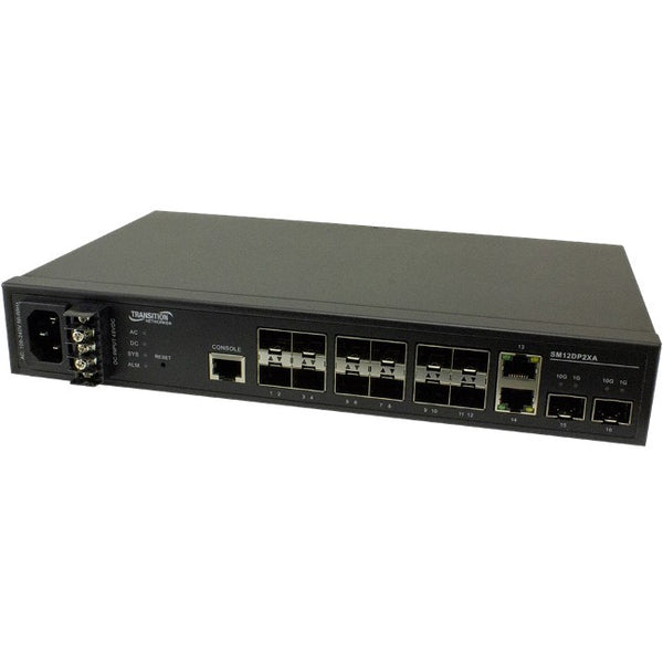 Transition Networks Inc Managed Fiber Switch, 12-port 100/1000  Sfp, 2-port 1g/10g Sfp+ And 2 10/100/100