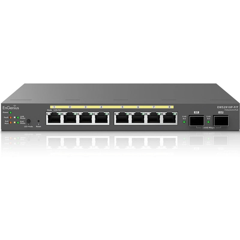 Engenius Technologies,inc Engenius Fit Managed Ews2910p-fit 8-port Gigabit Poe L2+ Switch With A 55w Poe B