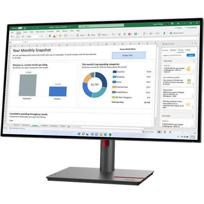 Lenovo Thinkvision P27h-30 27inch Qhd (2560 X 1440) 4-side Near-edgeless Display; Eye-c