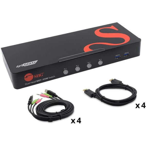 Siig, Inc. 4 Port Displayport 8k Mst Dual-head Kvm Switch Allows Control Of 4 Displayport 8