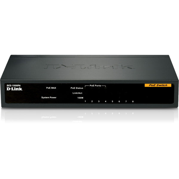 D-Link DES-1008PA 8-Port 10-100 Unmanaged Metal Desktop Switch with 4 PoE Ports