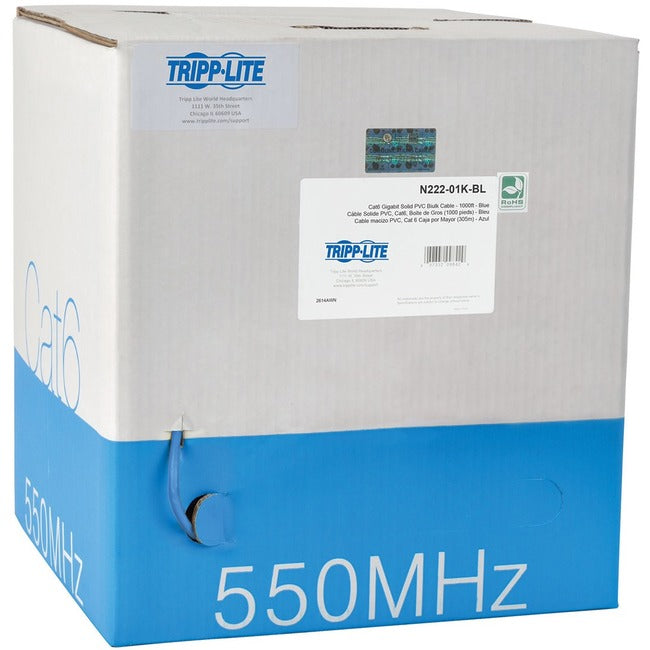 Tripp Lite 1000ft Cat6 550MHz Gigabit Bulk Solid PVC CMR Cable Blue 1000' - American Tech Depot