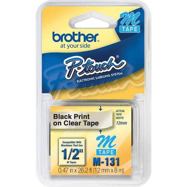 Brother P-touch System 1-2" Black on Clear M Tape
