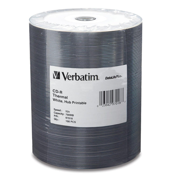 Verbatim CD-R 700MB 52X DataLifePlus White Thermal Printable, Hub Printable - 100pk Tape Wrap