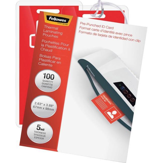 Fellowes Glossy Pouches - ID Tag punched, 5 mil, 100 pack - American Tech Depot