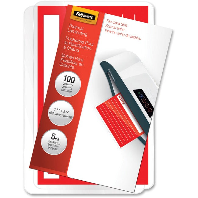 Fellowes Glossy Pouches - File Card, 5 mil, 100 pack