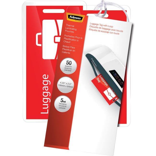 Fellowes Glossy Pouches - Luggage Tag with loop, 5mil 50 pack - American Tech Depot