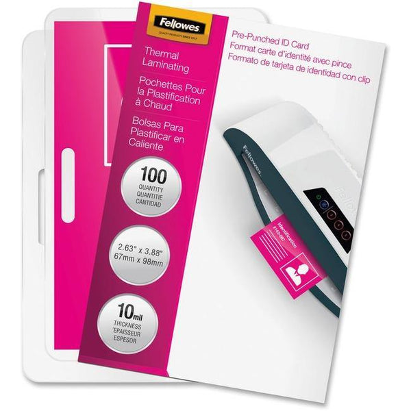 Fellowes Glossy Pouches - ID Tag punched, 10 mil, 100 pack - American Tech Depot