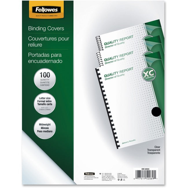 Fellowes Crystals™ Clear PVC Covers - Letter, 100 pack