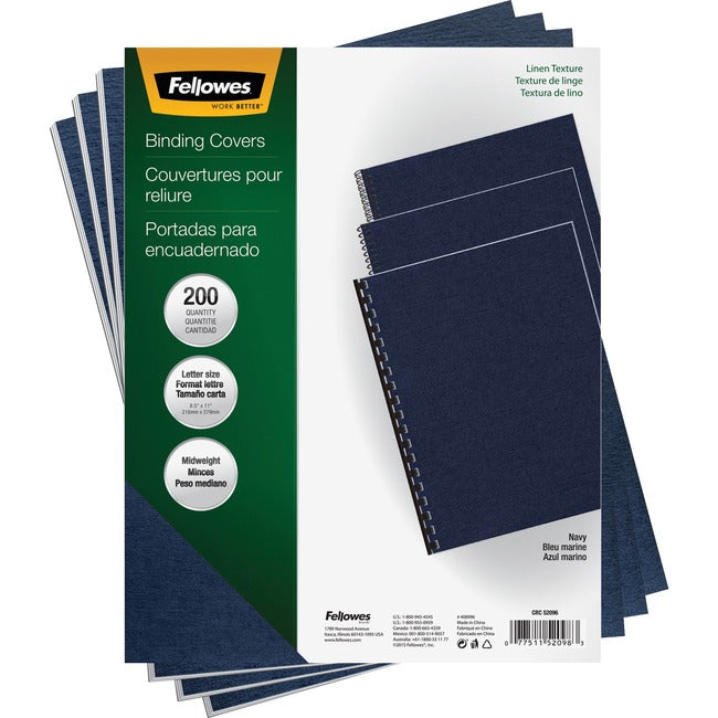 Fellowes Expressions™ Linen Presentation Covers - Letter, Navy, 200