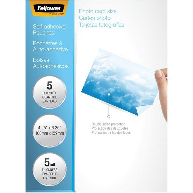 Fellowes Self-Adhesive Pouches - Photo, 5mil, 5 pack - American Tech Depot
