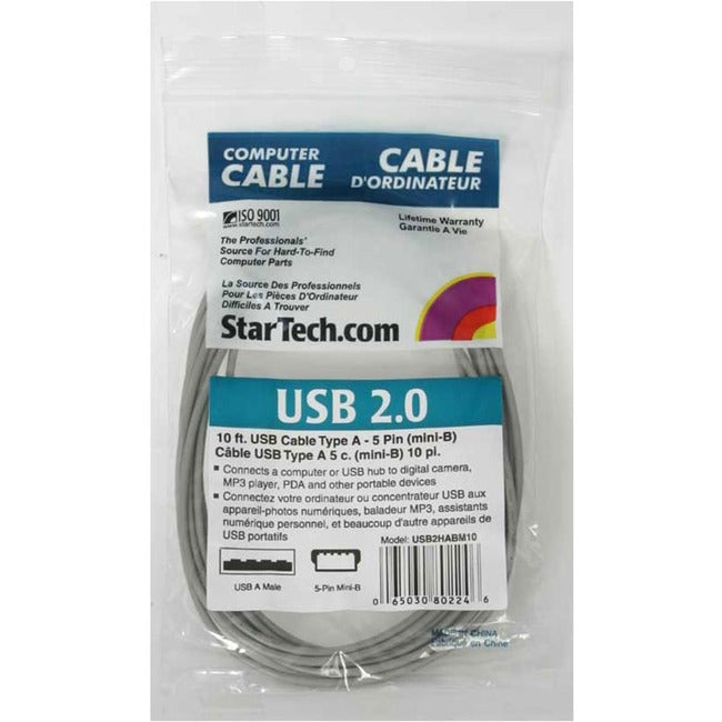 StarTech.com 10 ft USB 2.0 Cable - USB A to Mini B - American Tech Depot