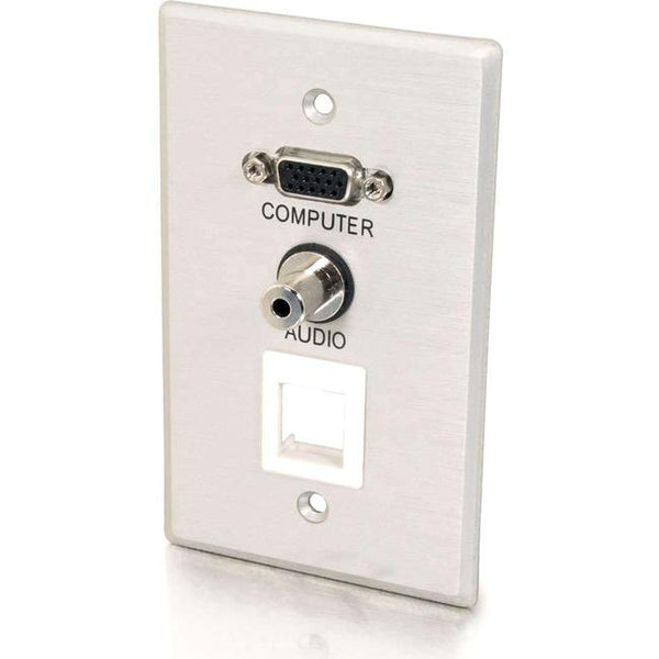 C2G VGA + 3.5mm Audio Pass Through Single Gang Wall Plate w-1 Keystone-Brushed Aluminum