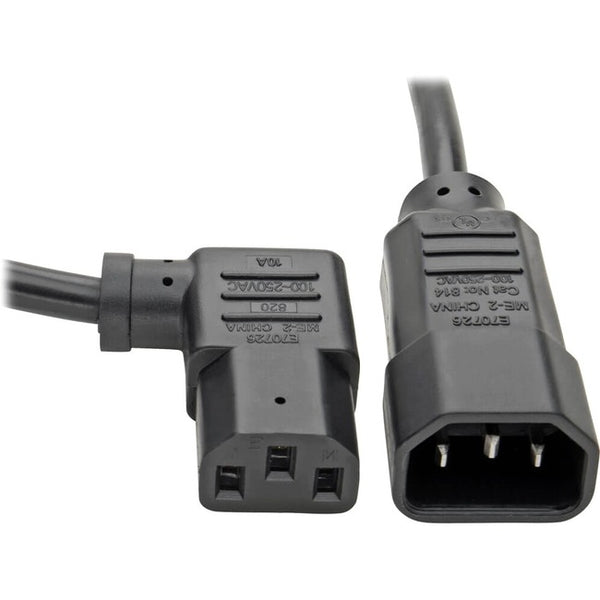 Tripp Lite 2ft Computer Power Cord Extension Cable C14 to Right Angle C13 10A 18AWG 2' - American Tech Depot