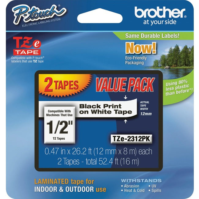 Brother 1-2" Black-White TZe Laminated Tape Value Pack - American Tech Depot