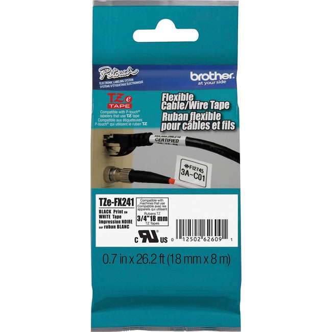 Brother 3-4" Black on White Flexible ID Tape - American Tech Depot