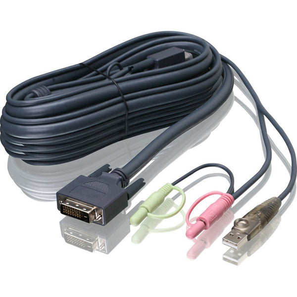 IOGEAR 16' Dual-Link DVI KVM Cable, USB and Audio-Mic, TAA Compliant - American Tech Depot