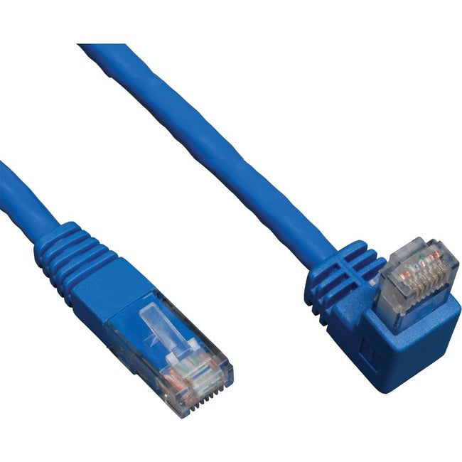 Tripp Lite 10ft Cat6 Gigabit Molded Patch Cable RJ45 Right Angle Down to Straight M-M Blue 10' - American Tech Depot