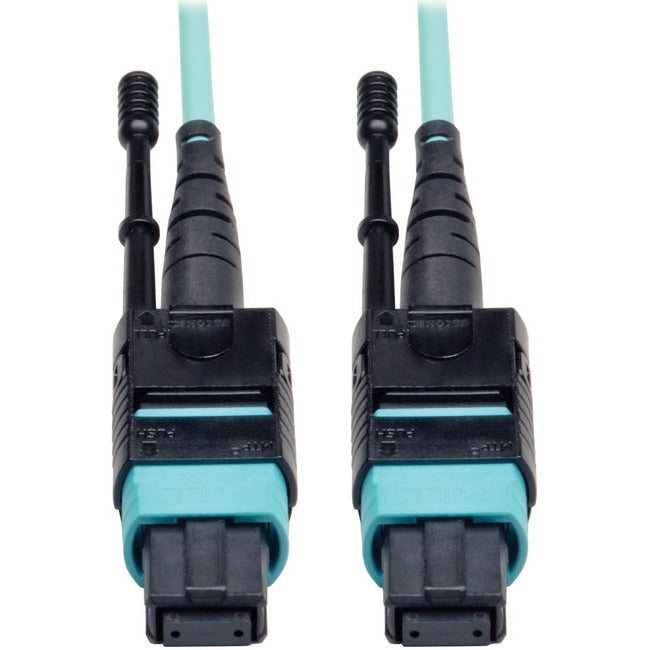 Tripp Lite 1M MTP - MPO Fiber Optic Patch Cable w- Push Pull Tabs 12 Fiber 40Gbe OM3 Plenum Aqua 3' 3ft 1 Meter - American Tech Depot