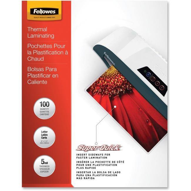 Fellowes Glossy SuperQuick Pouches - Letter, 5 mil, 100 pack - American Tech Depot
