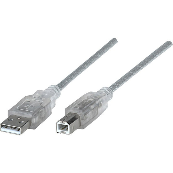 Manhattan Hi-Speed USB 2.0 A Male to B Male Device Cable, 6', Translucent Silver - American Tech Depot