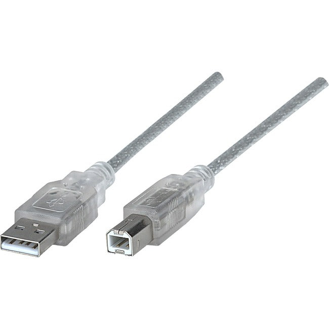 Manhattan Hi-Speed USB 2.0 A Male to B Male Device Cable, 10', Translucent Silver