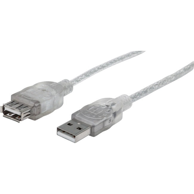 Manhattan Hi-Speed USB 2.0 A Male to A Female Extension Cable, 10', Translucent Silver