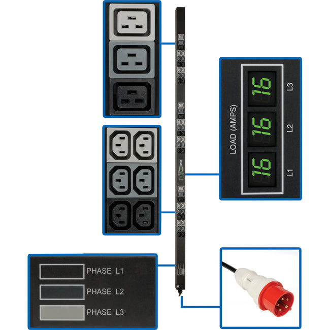 Tripp Lite PDU 3-Phase Metered 240V-230V-220V 11.5kW C13 C19 Vertical 0URM - American Tech Depot