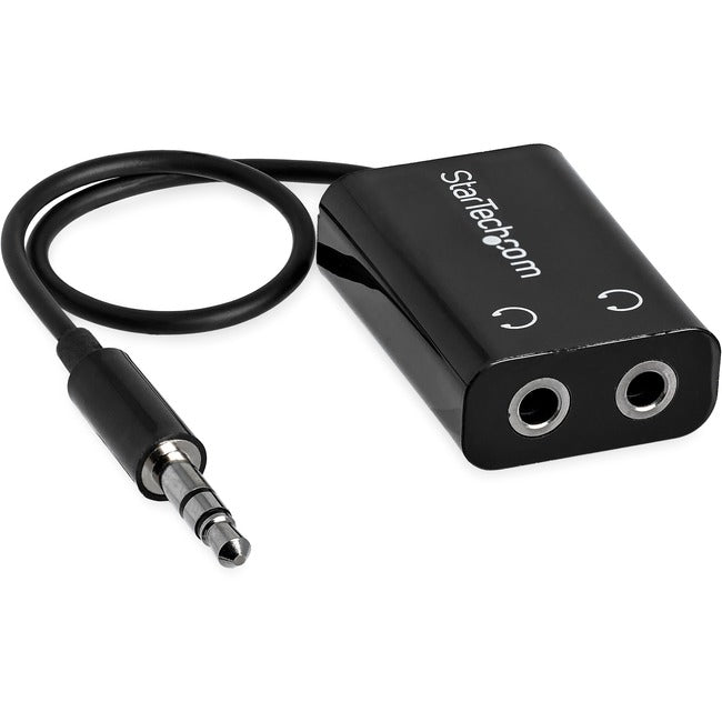 StarTech.com Black Slim Mini Jack Headphone Splitter Cable Adapter - 3.5mm Male to 2x 3.5mm Female - American Tech Depot