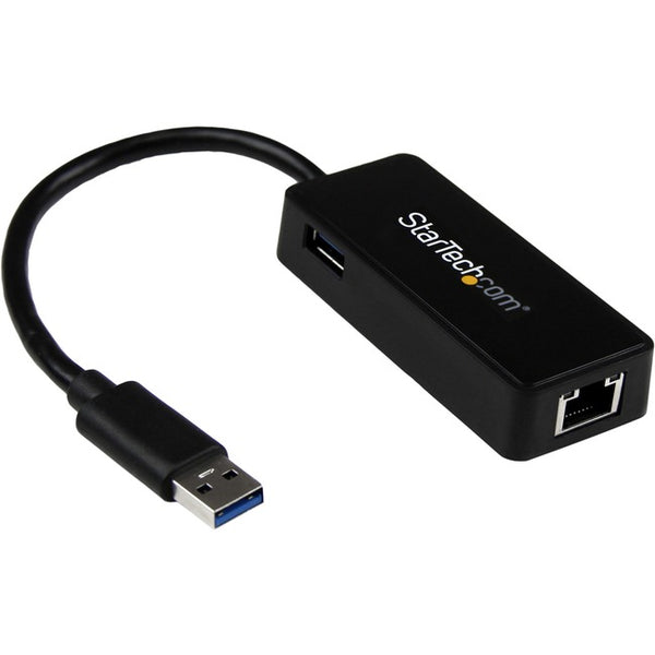 StarTech.com USB 3.0 to Gigabit Ethernet Adapter NIC w- USB Port - Black - American Tech Depot