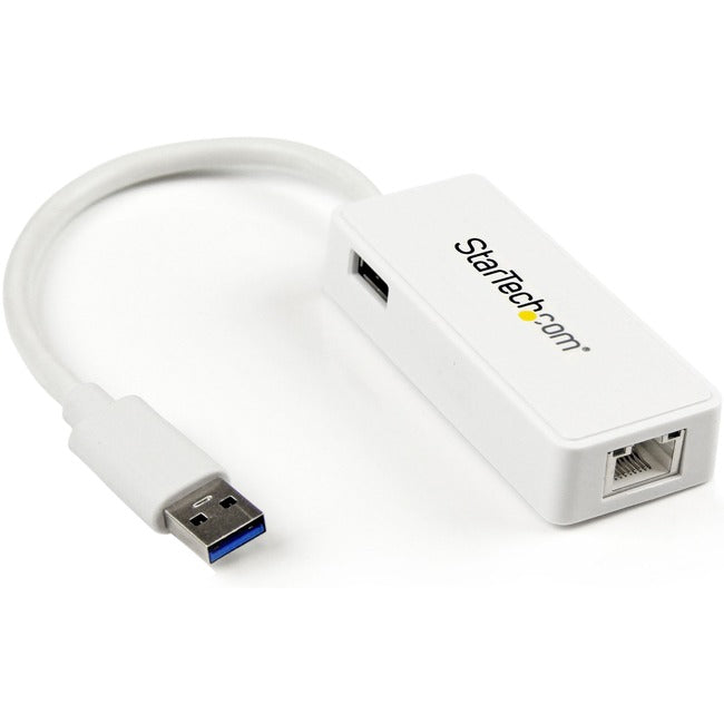 StarTech.com USB 3.0 to Gigabit Ethernet Adapter NIC w- USB Port - White - American Tech Depot