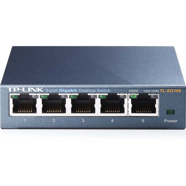 TP-LINK TL-SG105 5-Port 10-100-1000Mbps Desktop Gigabit Steel Cased Switch, IEEE 802.1p QoS, Up to 65% Power Saving